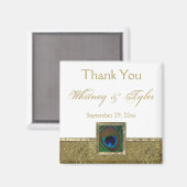 White, Gold Peacock Feather Wedding Favor Magnet (Voorkant / Achterkant)