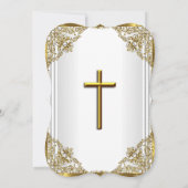 White Gold Pearl Damask Cross Baptisme Christening Kaart (Achterkant)