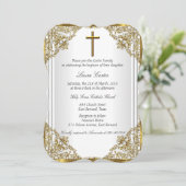 White Gold Pearl Damask Cross Baptisme Christening Kaart (Staand voorkant)