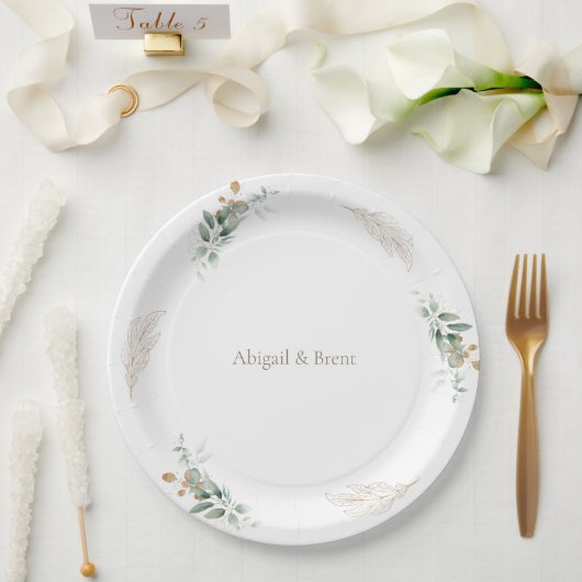 White & Gold Personalized Foliage Wedding Papieren Bordje (Huwelijk)