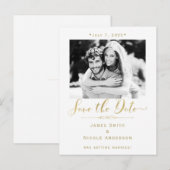 White & Gold Photo Modern Wedding Save the Date Aankondigingskaart (Voorkant / Achterkant)