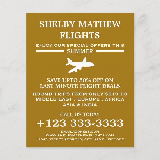 White & Gold Plane Icon, Airline Adverteren Flyer (Voorkant)