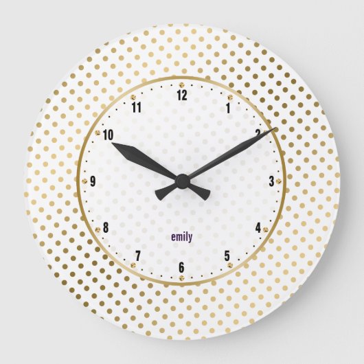 White & Gold Polka Dots Pattern Grote Klok (Voorkant)