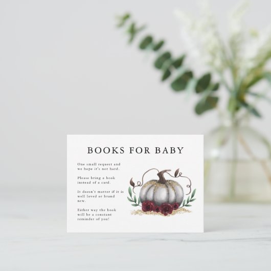 White Gold Pumpkin Baby shower Book Request Informatiekaartje (Staand voorkant)