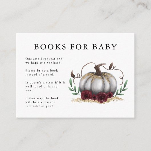 White Gold Pumpkin Baby shower Book Request Informatiekaartje (Voorkant)