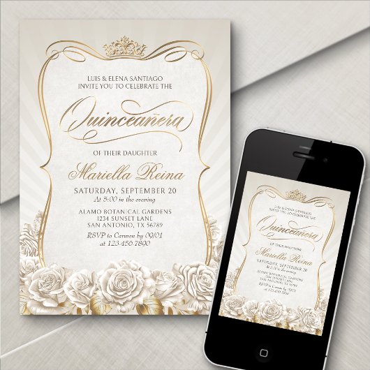 White Gold Quinceañera Kaart