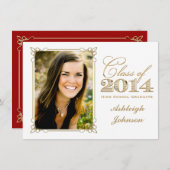 White, Gold, Red 2014 Photo Afstuderen Invite Kaart (Voorkant / Achterkant)