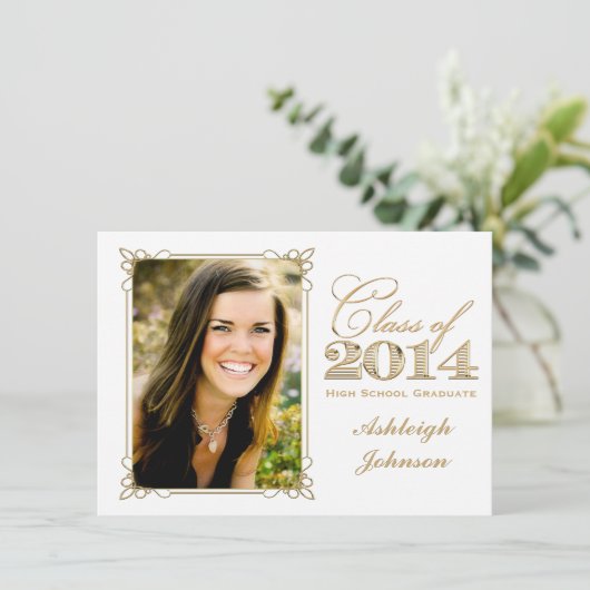 White, Gold, Red 2014 Photo Afstuderen Invite Kaart (Staand voorkant)