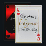 White Gold Red Queen of Hearts Vegas 21st Birthday Kaart<br><div class="desc">Aanpassen voor elke gebeurtenis</div>