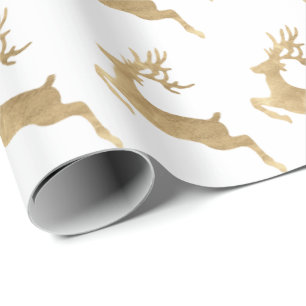 White Gold Reindeer Feestdagen Kerstmis Cadeaupapier