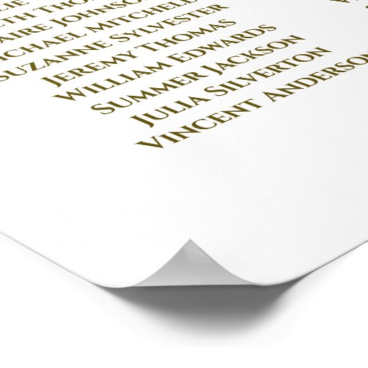 White & Gold Ribbon 10 Table Wedding Seating Chart Poster (Hoek)