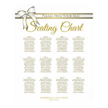 White & Gold Ribbon 12 Table Wedding Seating Chart
