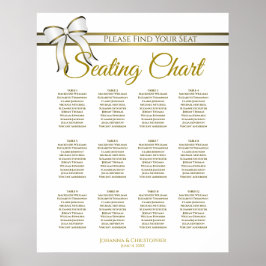 White & Gold Ribbon 12 Table Wedding Seating Chart Poster