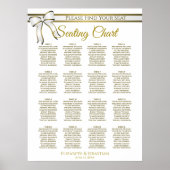 White & Gold Ribbon 16 Table Wedding Seating Chart Poster (Voorkant)