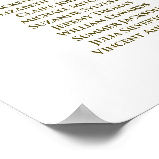 White & Gold Ribbon 9 Table Wedding Seding Chart Poster (Hoek)