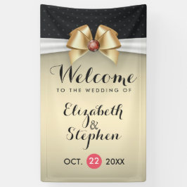 White Gold Ribbon Red Diamond Wedding Banner