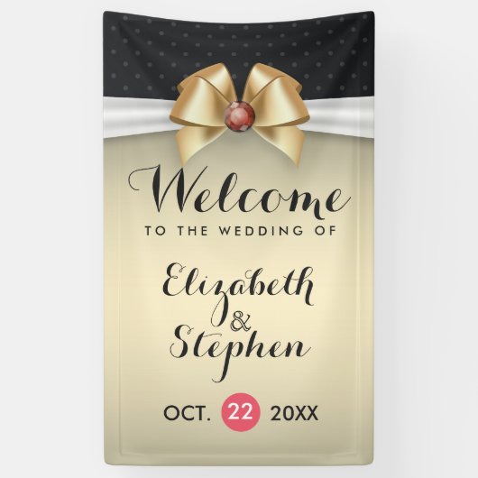 White Gold Ribbon Red Diamond Wedding Banner (Verticaal)