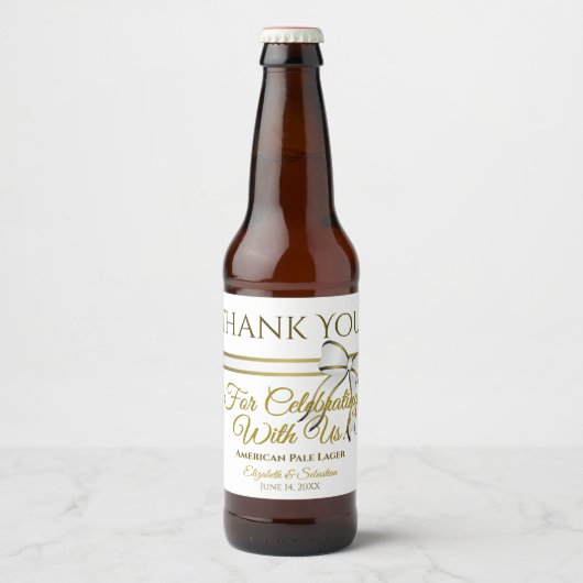 White & Gold Ribbon Weddenschap Hartelijk dank Bier Etiket (Voorkant)