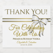 White & Gold Ribbon Weddenschap Hartelijk dank Likeurfles Etiket (Enkel label)