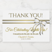 White & Gold Ribbon Weddenschap Hartelijk dank Sparkling Wijnetiket (Enkel label)