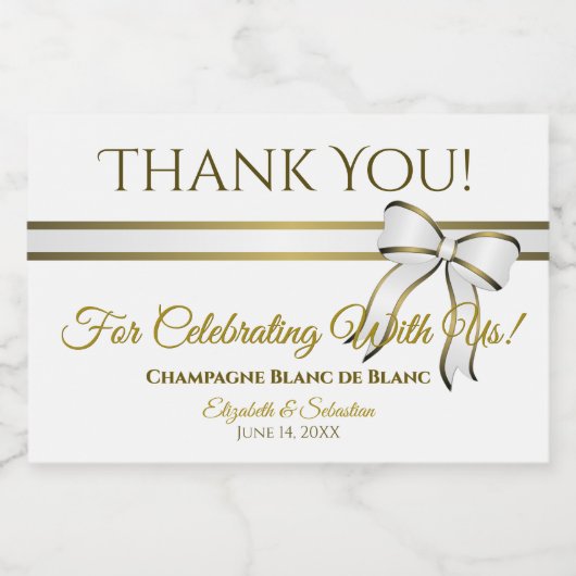 White & Gold Ribbon Weddenschap Hartelijk dank Sparkling Wijnetiket (Enkel label)