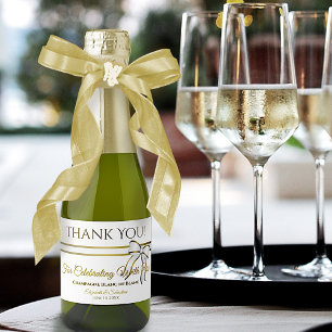 White & Gold Ribbon Weddenschap Hartelijk dank Sparkling Wijnetiket