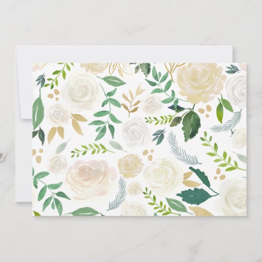 White gold rozen floral First Heilige Communfoto Kaart (Achterkant)