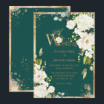 White Gold Rustic Floral Green Wedding Invitation Kaart<br><div class="desc">Prachtige witte florale spray van hydrangea en rozen met groene,  eucalyptus en  goudaccenten. Mooie groene achtergrond. Dit is zo'n mooie uitnodiging. Mooi en perfect voor elk seizoen.</div>
