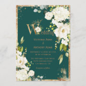 White Gold Rustic Floral Green Wedding Invitation Kaart (Voorkant)