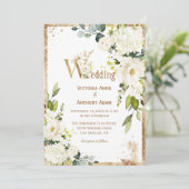 White Gold Rustic Floral Wedding Kaart (Staand voorkant)
