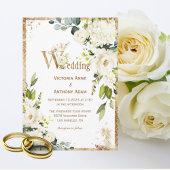 White Gold Rustic Floral Wedding Kaart