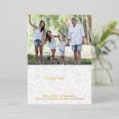 White Gold Script Bokeh Merry-kerstfoto Folie Feestdagenkaart (Staand Voorkant)