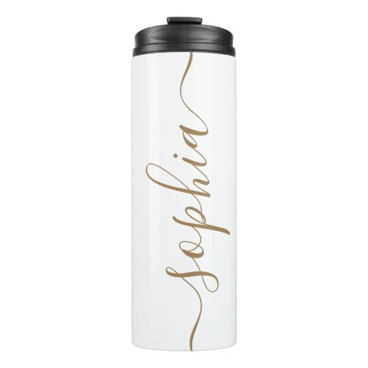 White Gold Script Custom Name Thermal Tumbler Thermosbeker (Voorkant)