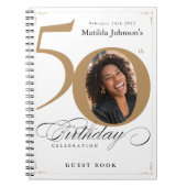 White Gold Script Elegant 50ste verjaardag gastenb Notitieboek (Voorkant)