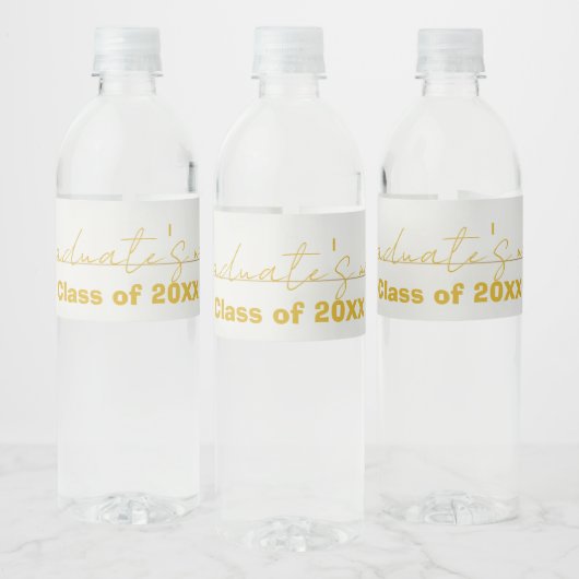 White Gold Script Graduation Water Bottle Label Waterfles Etiket (Flessen)