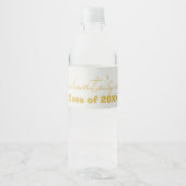 White Gold Script Graduation Water Bottle Label Waterfles Etiket (Voorkant)