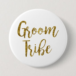 White & Gold Script GroomTribe-Button Ronde Button 7,6 Cm
