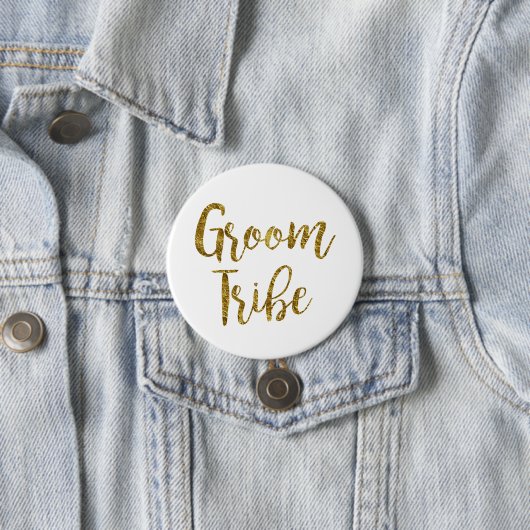 White & Gold Script GroomTribe-Button Ronde Button 7,6 Cm (In situ)