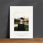 White + Gold Script Photo Afstuderen kondiging Folie Uitnodiging