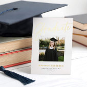 White + Gold Script Photo Afstuderen kondiging Folie Uitnodiging