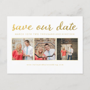 White Gold Script Save Our Date Photo Briefkaart