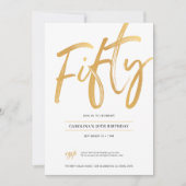 White Gold Script Vijftig verjaardag Uitnodiging (Voorkant)