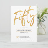 White Gold Script Vijftig verjaardag Uitnodiging (Staand voorkant)