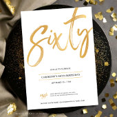 White Gold Script Zestig verjaardag Uitnodiging
