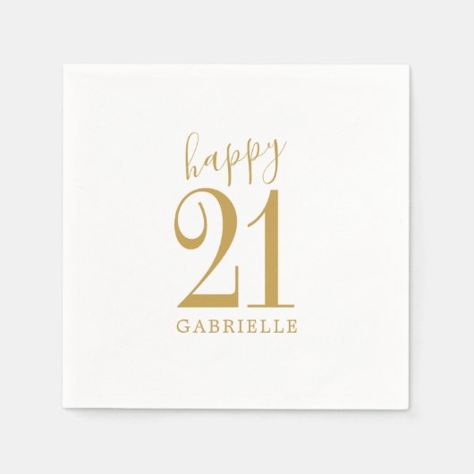 White Gold Simple Happy Custom Age Name Birthday Servet (Voorkant)