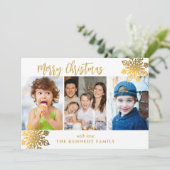 White & Gold SnowFlake 3 Fotocollage Kerstmis Feestdagenkaart (Staand voorkant)