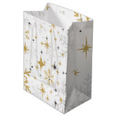 White & Gold Snowflake Sparkle Gift Bag – Elegant  Medium Cadeauzakje (Voorkant Gekanteld)