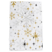 White & Gold Snowflake Sparkle Gift Bag – Elegant  Medium Cadeauzakje (Achterkant)