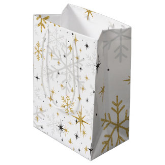 White & Gold Snowflake Sparkle Gift Bag – Elegant  Medium Cadeauzakje