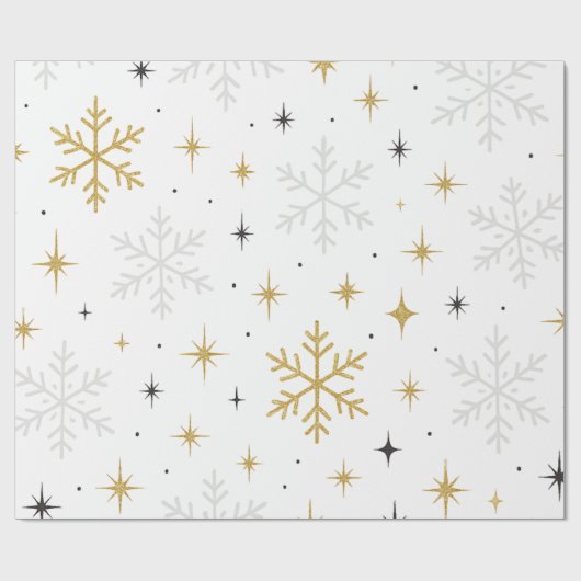 White & Gold Snowflake Sparkle Wrapping Paper Cadeaupapier (Vlak)